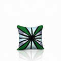 Metamorphosis Vision Standard decorative pillowcase by HD Decor, featuring original hand-drawn abstract artwork with a bold black center, layered greens, silver tones, and soft gradients.