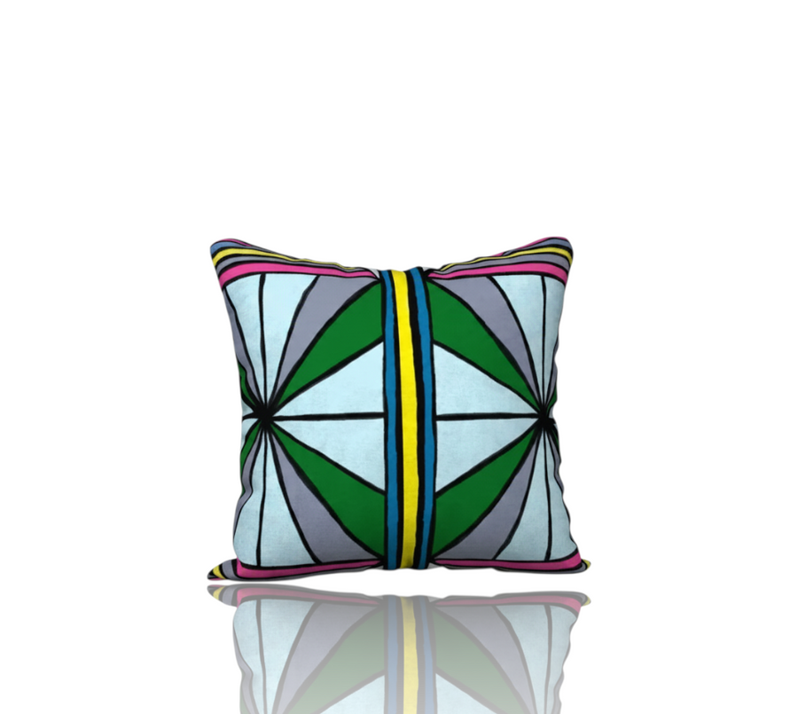 Electric Feels Big Square oversized decorative pillowcase by HD Decor, featuring original hand-drawn abstract artwork with vibrant colors and an eclectic, expressive pattern.