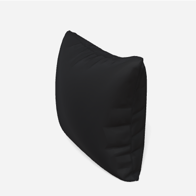 3D back view of the HD Black Standard decorative pillowcase by HD Decor, showing its solid black velveteen fabric and square silhouette.