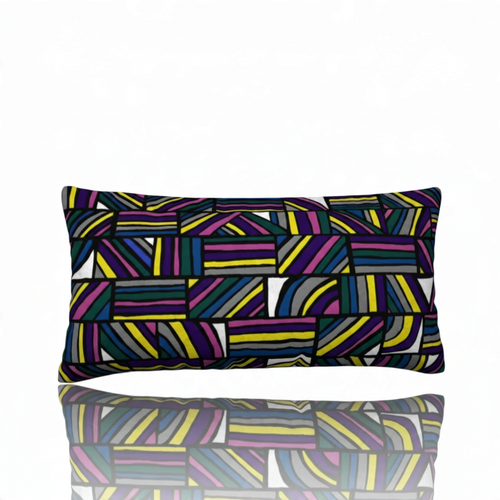 HD Decor square decorative pillow featuring a vibrant, hand-drawn geometric pattern with colorful abstract lines.