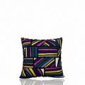 HD Decor square decorative pillow featuring a vibrant, hand-drawn geometric pattern with colorful abstract lines.