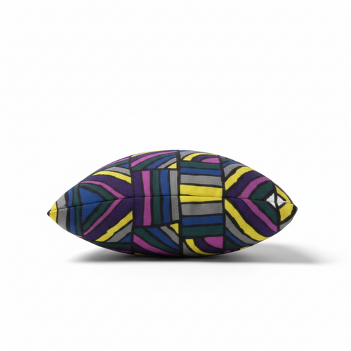HD Decor Good Vibes standard decorative pillowcase featuring a vibrant geometric pattern in purple, yellow, and blue.