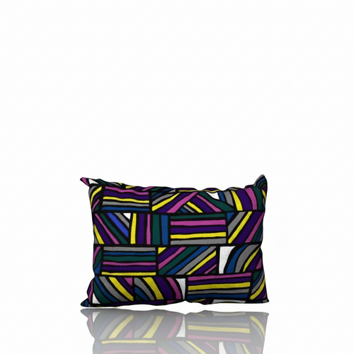 HD Decor Good Vibes JR decorative pillowcase featuring a vibrant geometric pattern in purple, yellow, and teal.