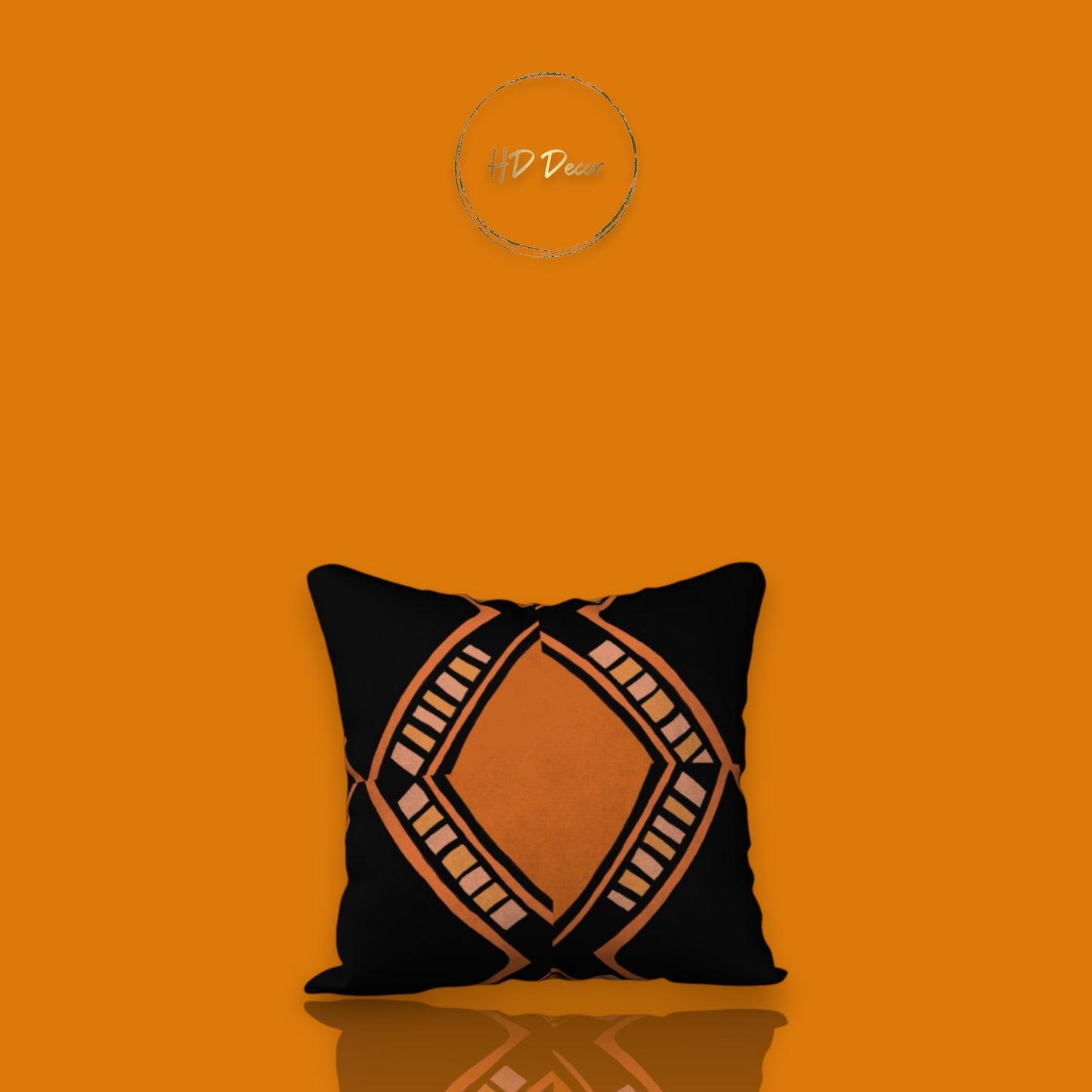 Decorative pillow with geometric pattern on an orange background