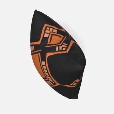Black and orange geometric-patterned pillow on a white background